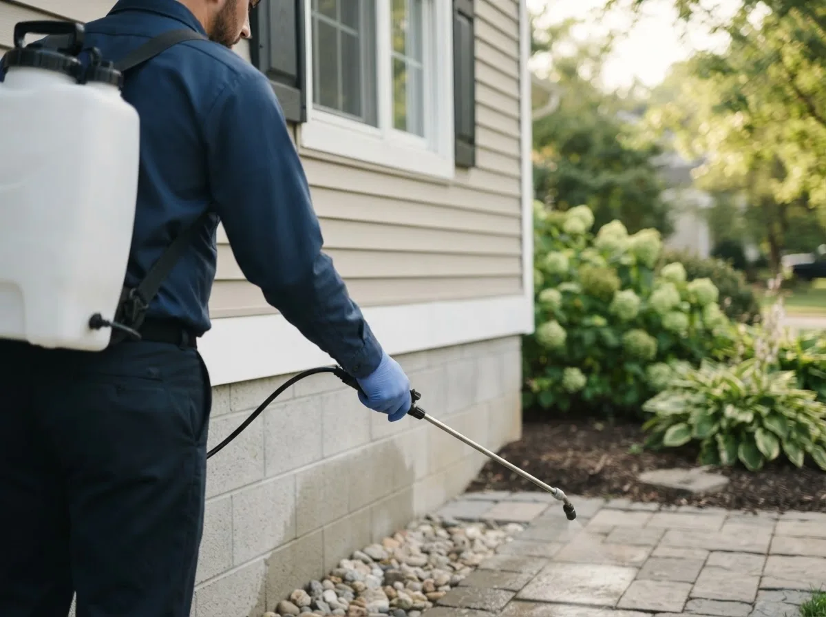 Pest control technician inspecting a home in Evans, WV